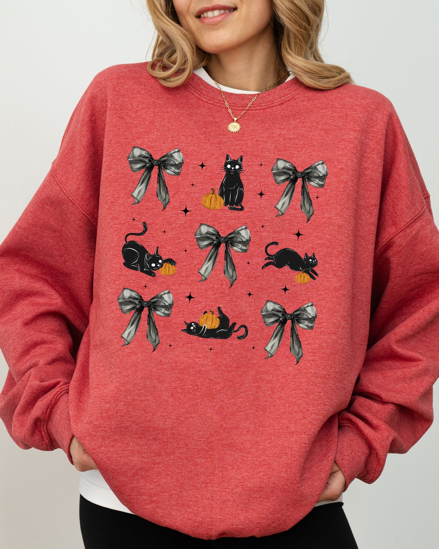 Black Cat Coquette Ribbons Cute Girly Autumn Fall Sweatshirt