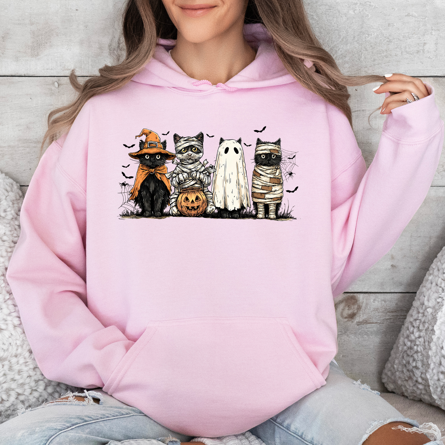 Black Cats Pumpkin Graphic Hoodie Gothic Halloween Cat Mama Shirt