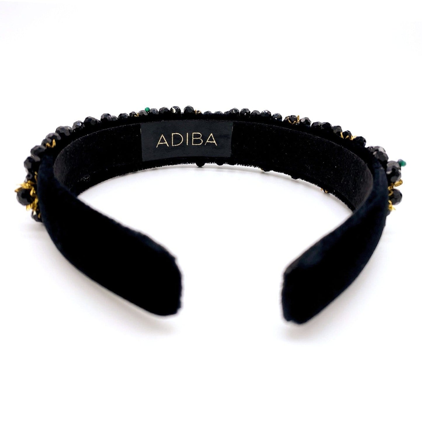 Black Beaded Headband with Gold Embellishments Blossom Headband ADIBA