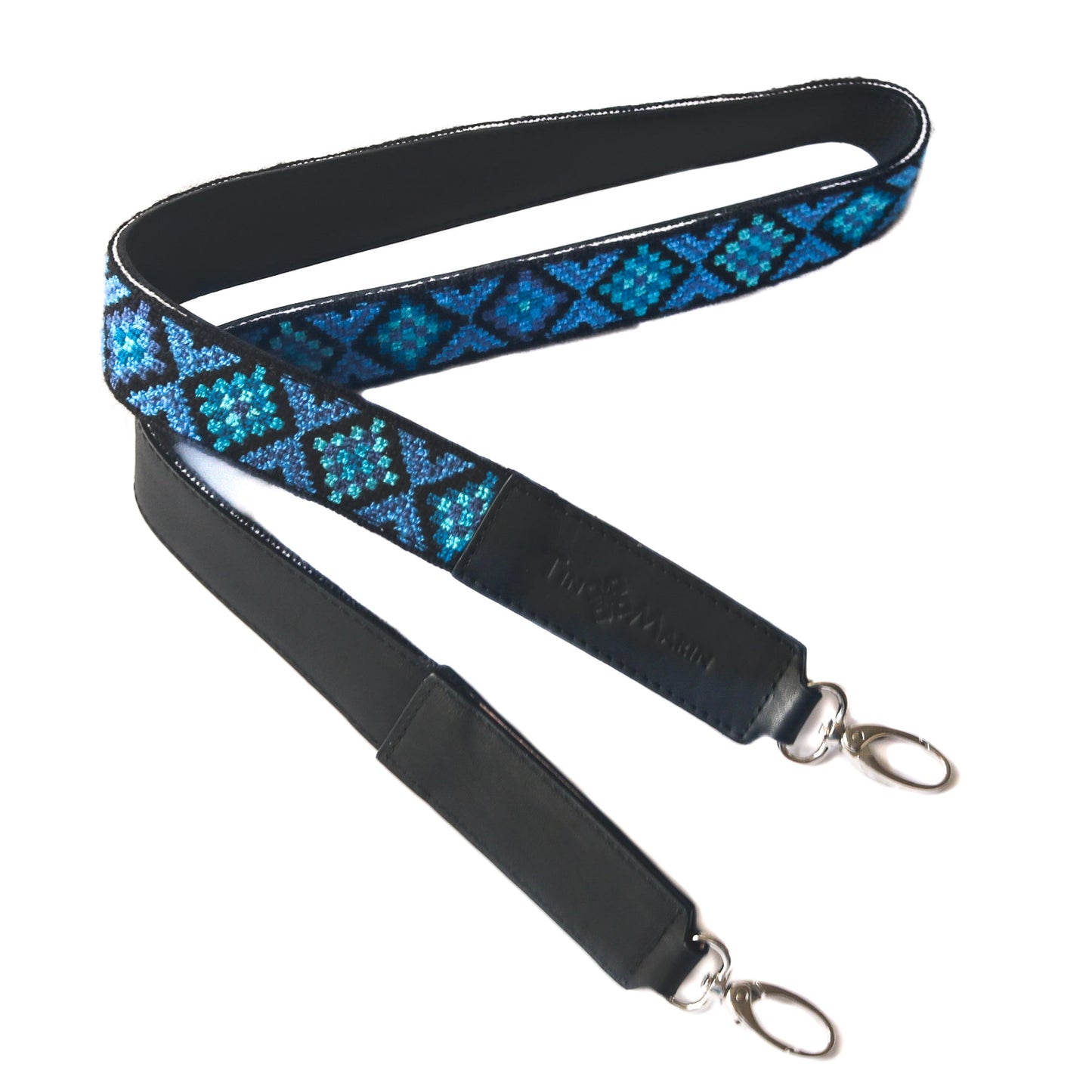 Mai Blue Woven Bag Strap with Leather Tin Marin