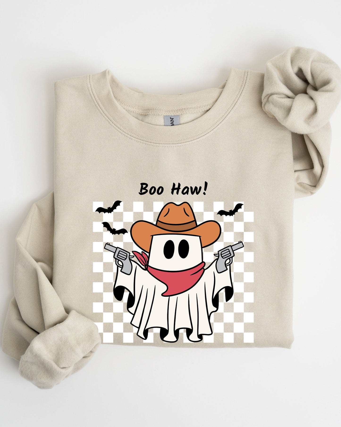 Boo Haw Cowboy Ghost Checkered Western Halloween Sweatshirt