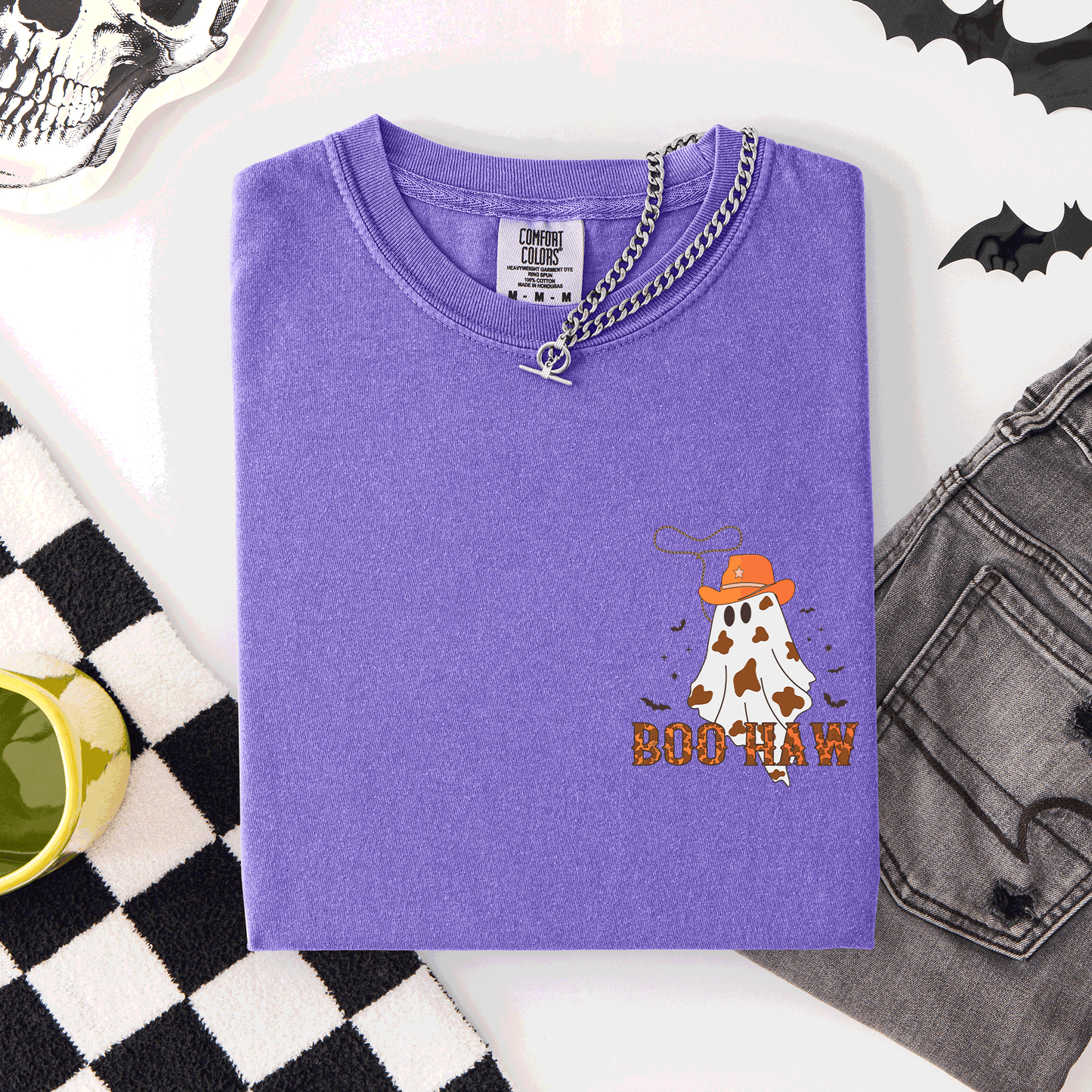 Boo Haw Pocket Comfort Colors T-Shirt Cowboy Western Country Halloween