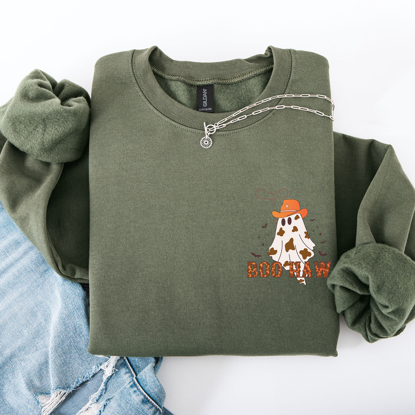 Boo Haw Cowboy Pocket Sweatshirt Western Halloween Country