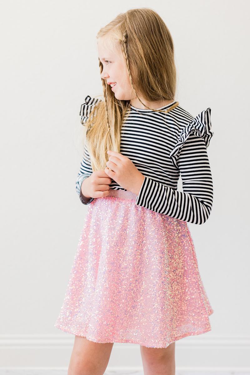 Bubblegum Pink Sequin Twirl Skort with Built-In Shorts