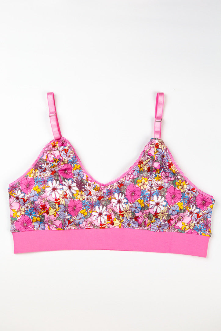 Pink Floral Print Bra