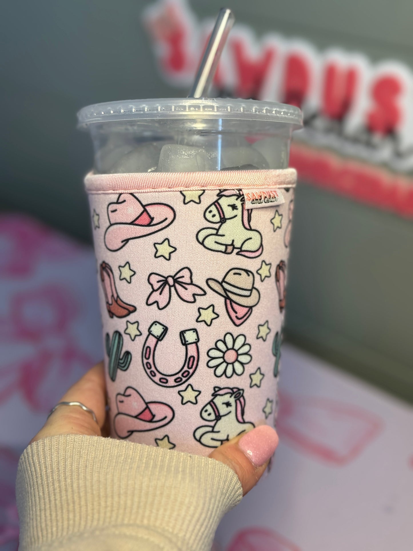 Western Girly Insulated Cup Sleeve Sawdust and Cedar