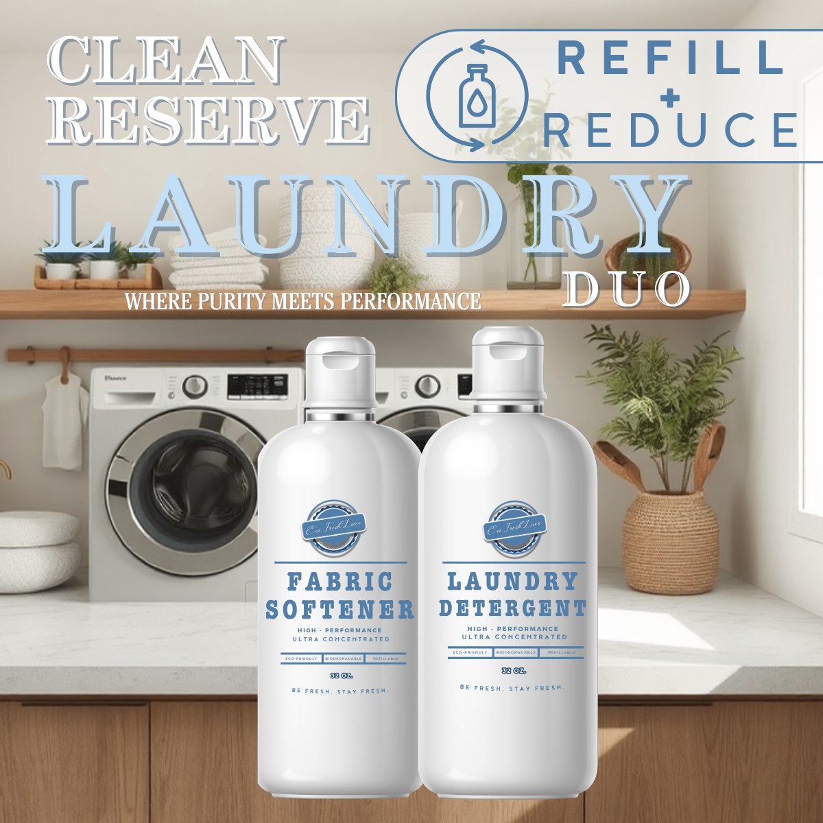 Unscented Concentrated Laundry Liquid and Fabric Softener Duo Clean Reserve