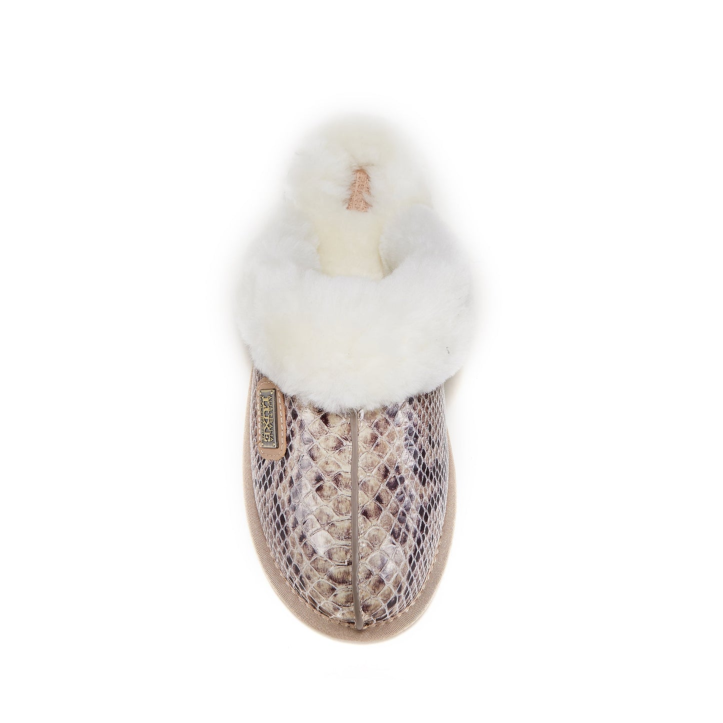 Closed Mule Snake Sand Faux Snake Leather Sheepskin Mule Slipper