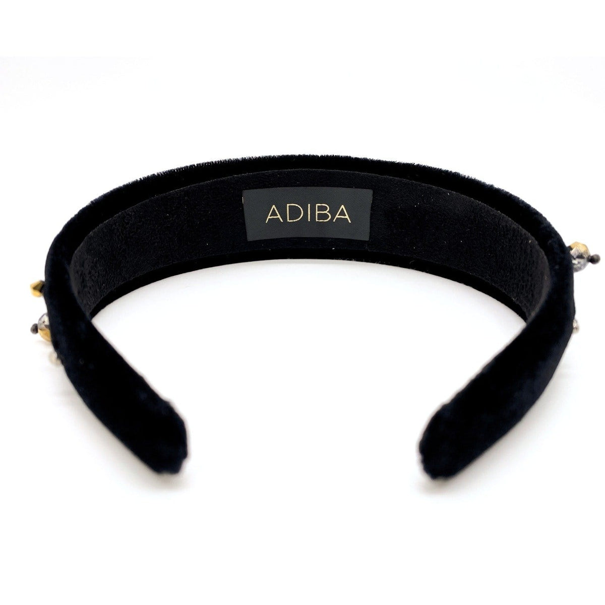 Canna Crystal Embellished Headband Black Suede ADIBA
