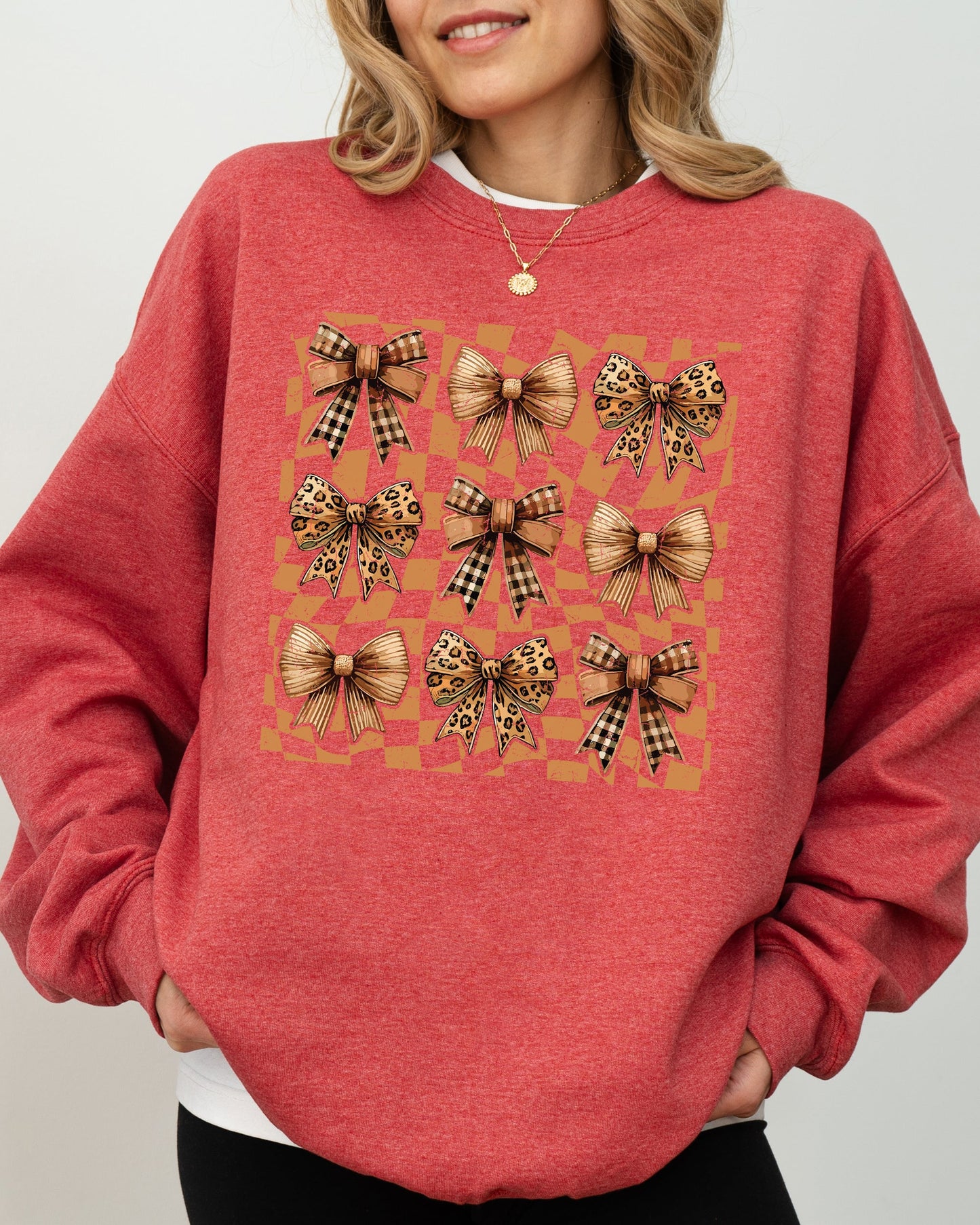 Checkered Autumn Coquette Bows and Ribbons Fall Sweatshirt