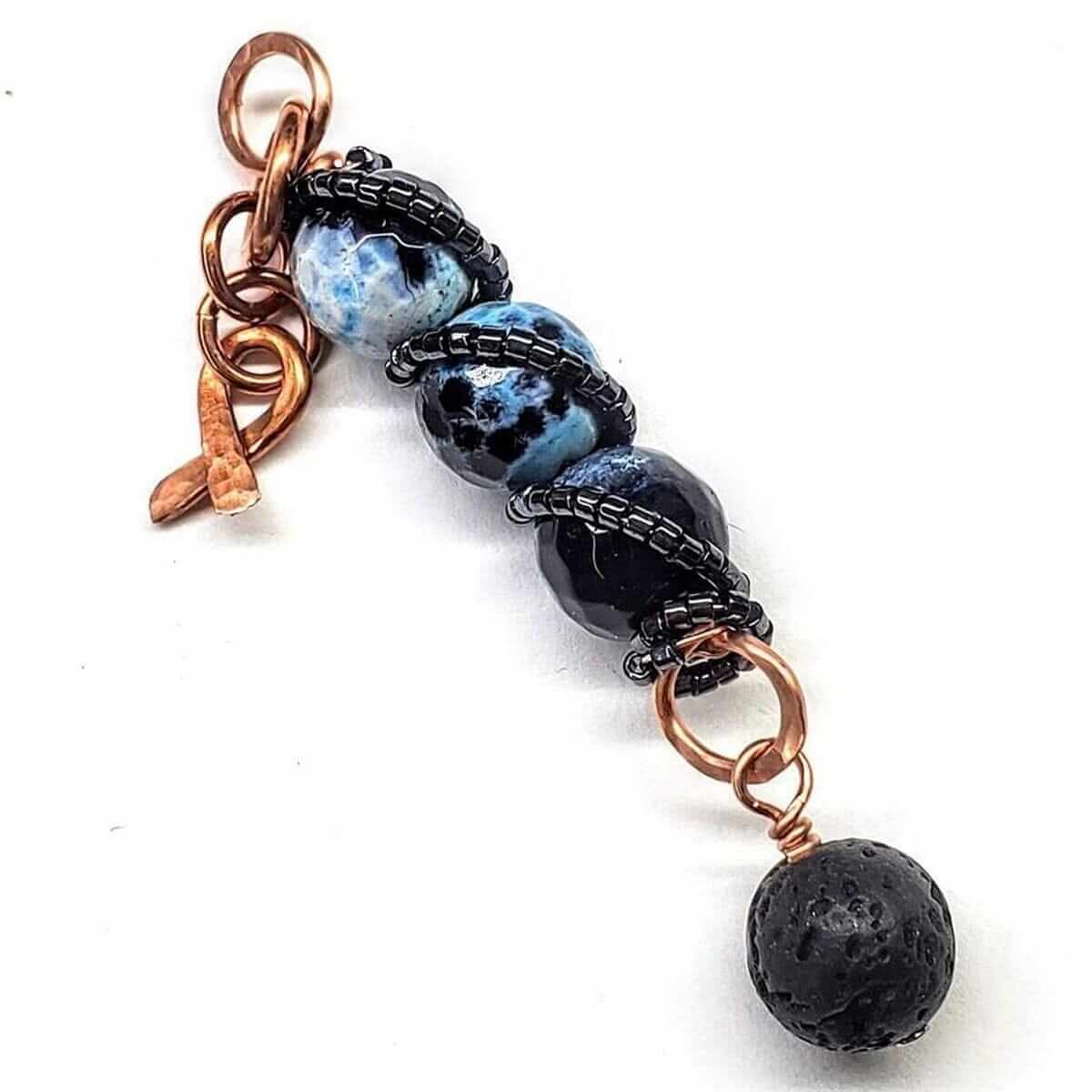 Child Abuse Prevention Awareness Beaded Gemstone Stick Pendant With Lava Rock Bead Charm Necklace