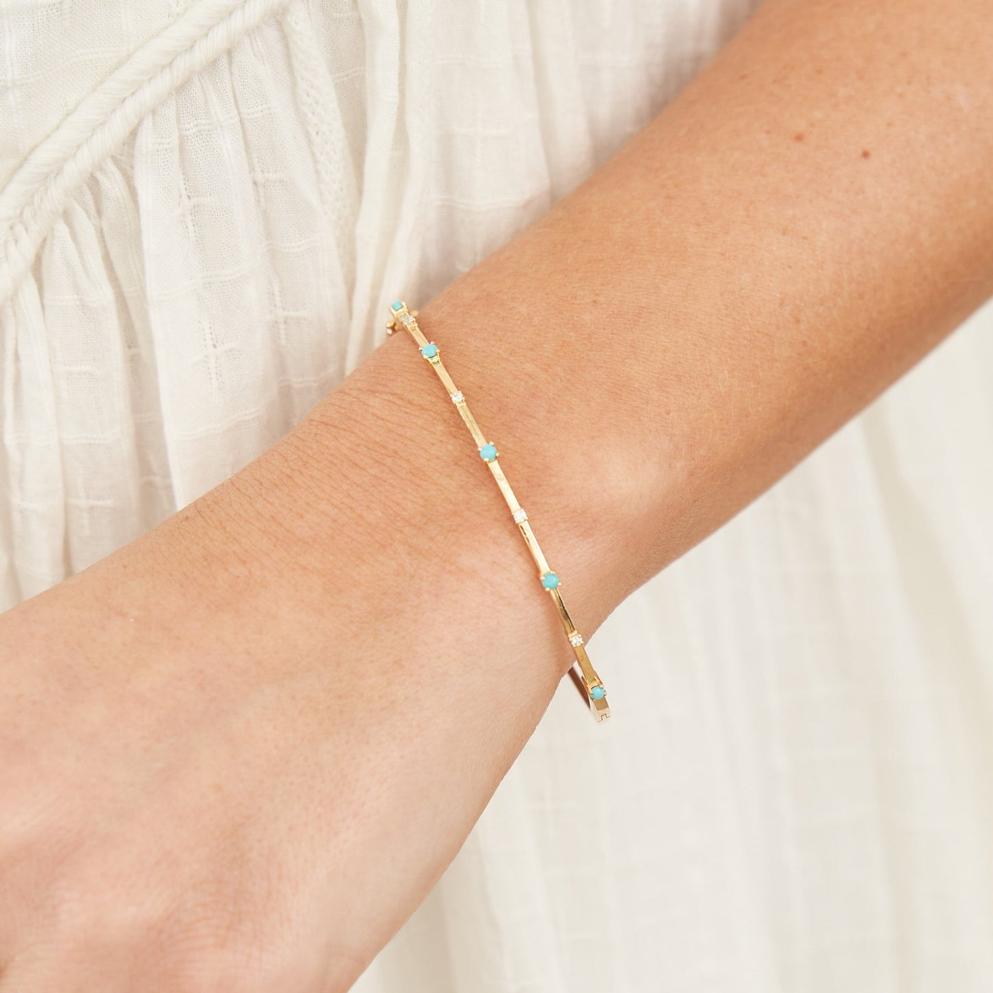 Emily 14k Gold Sleek Bangle in White Diamonds
