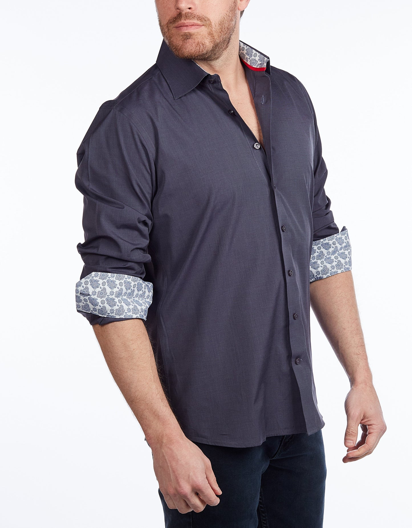 Contrast Collar Button-Up Shirt // Contemporary Fit - contrast trimming - final sale - Size Small