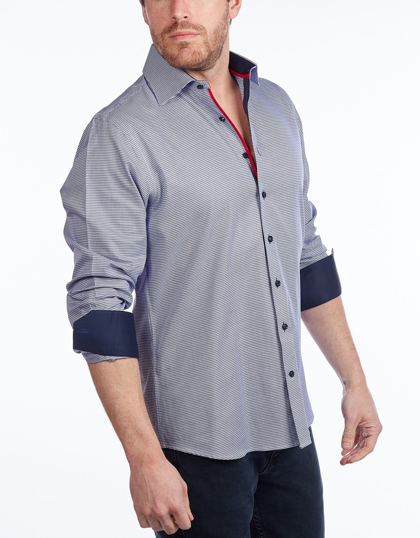 Contrast Collar Button-Up Shirt // - Contemporary Fit - contrast trimming- final sale - Size Small