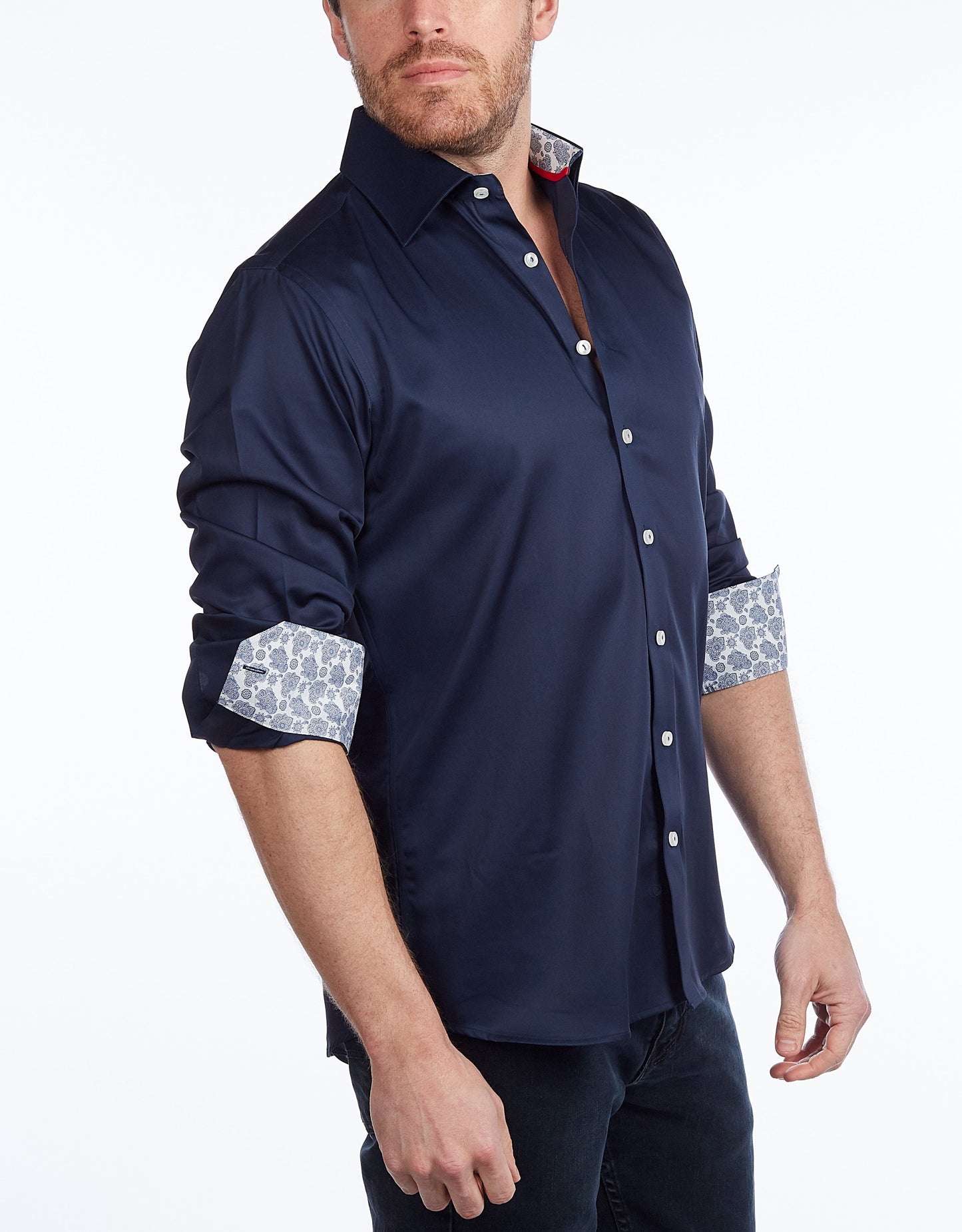 Contrast Collar Button-Up Shirt // Contemporary Fit - contrast trimming - final sale - Size Small