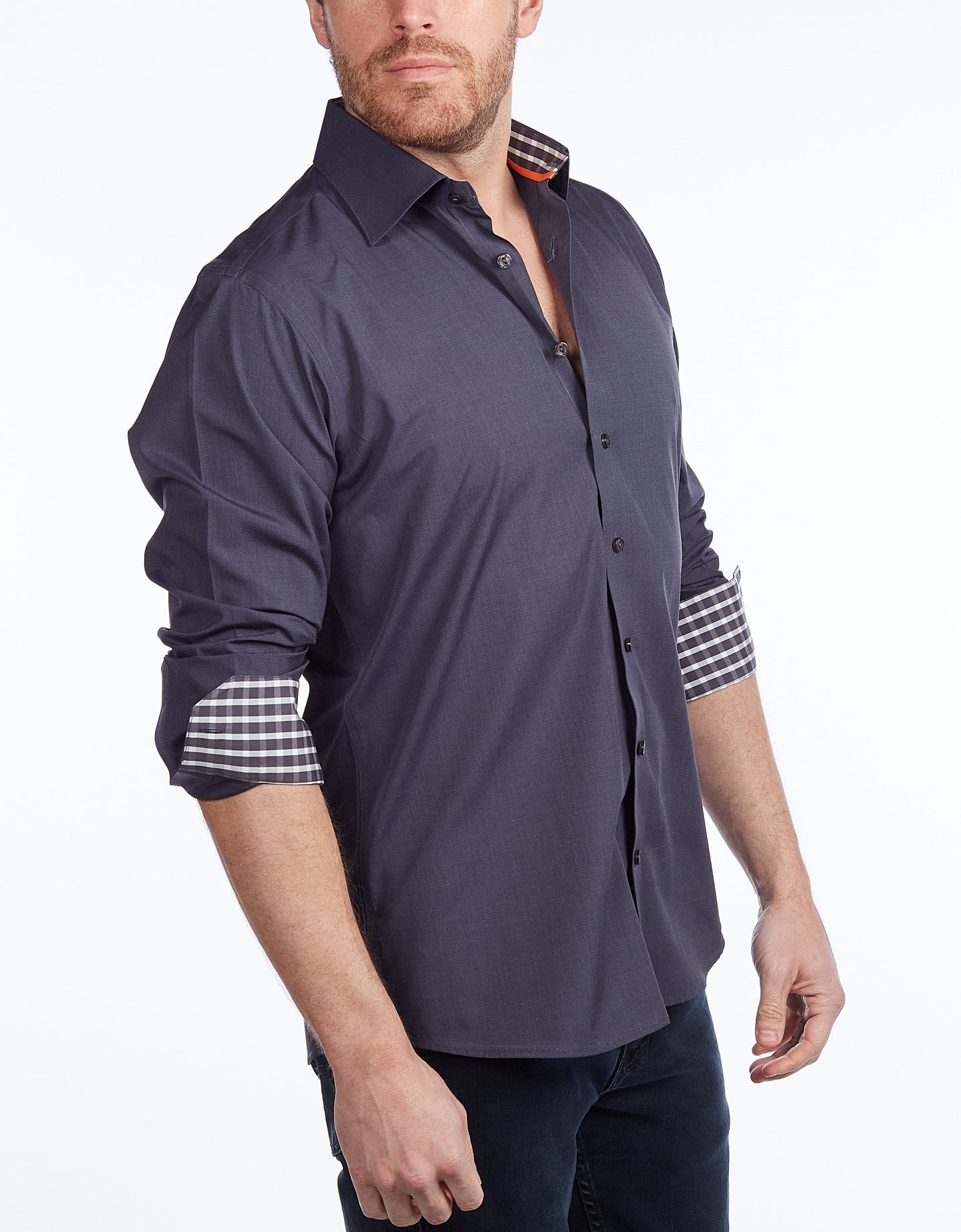 Contrast Collar Button-Up Shirt // Contemporary Fit - contrast trimming - final sale - Size Small
