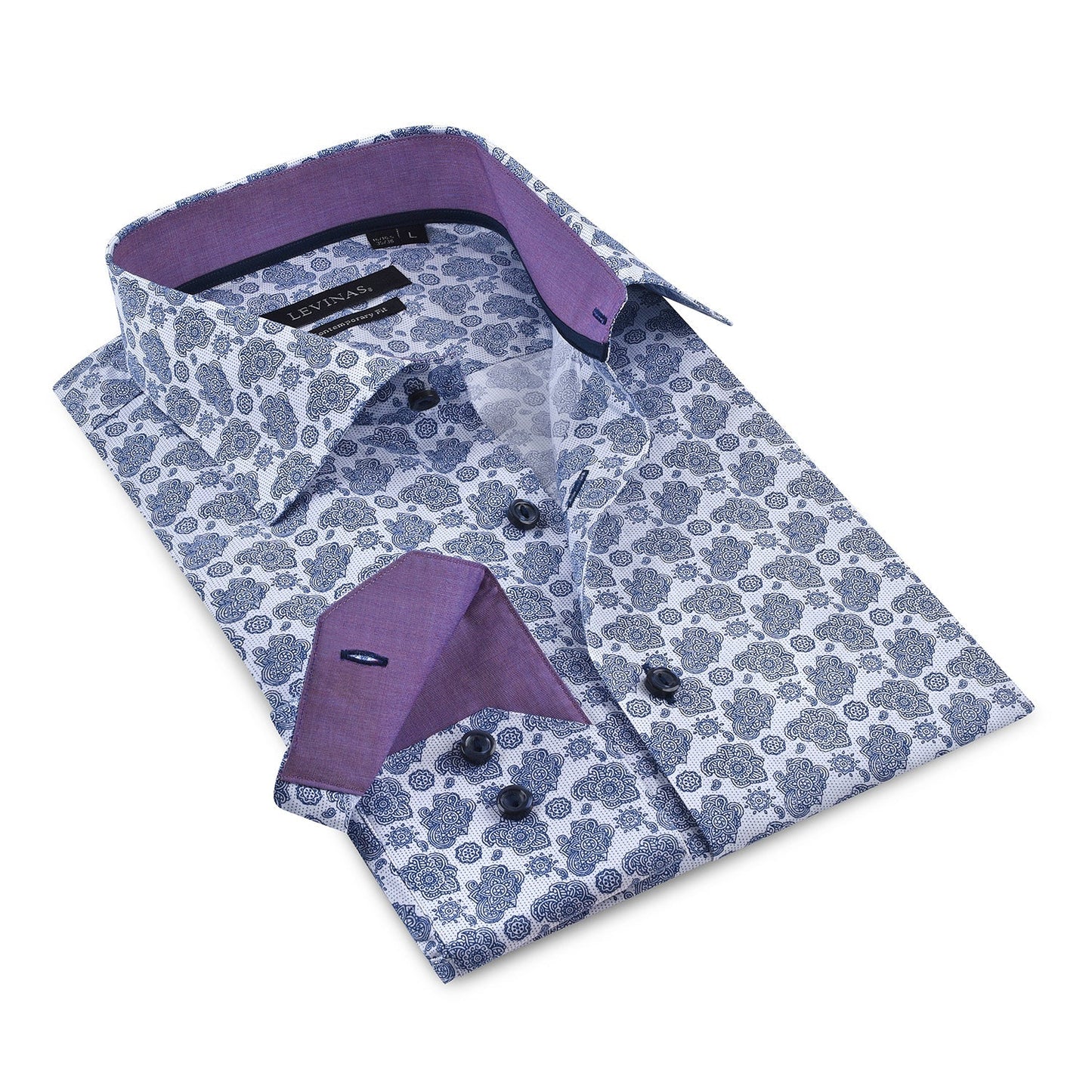 Contrast Collar Button-Up Shirt // Navy + Burgundy - Contemporary Fit- Contrast trimming