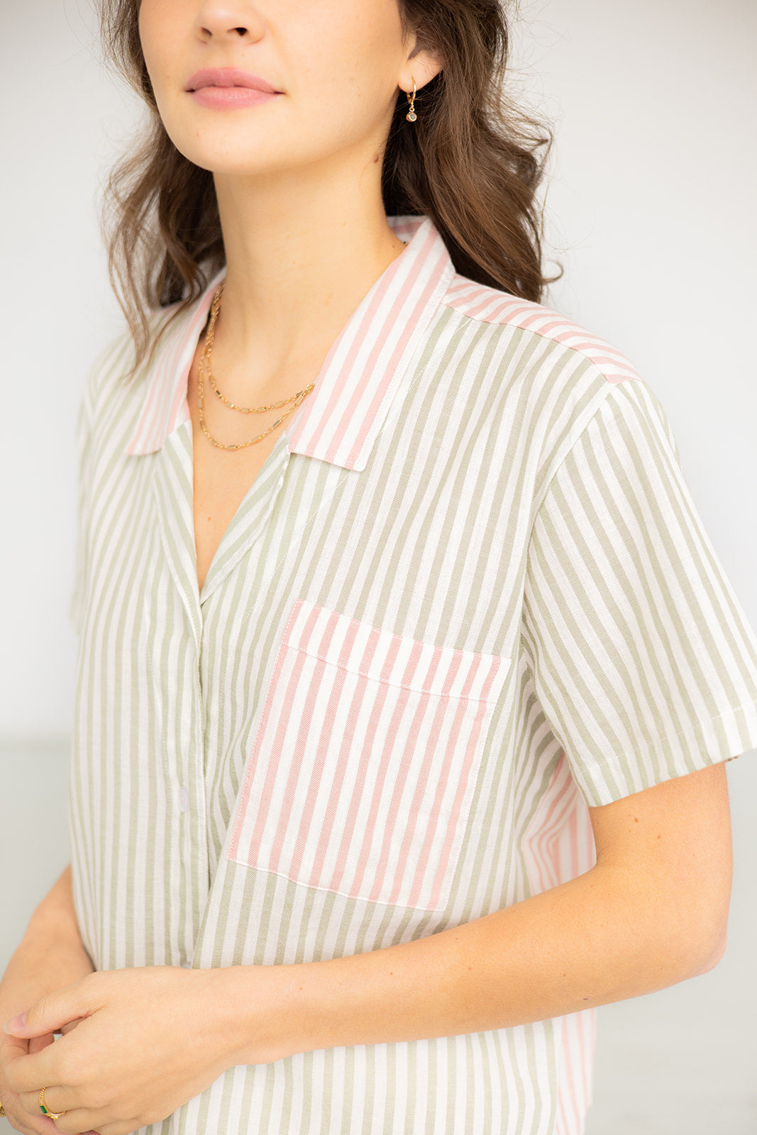 Cropped Button Down High Waisted Color Block Shorties 100% Cotton