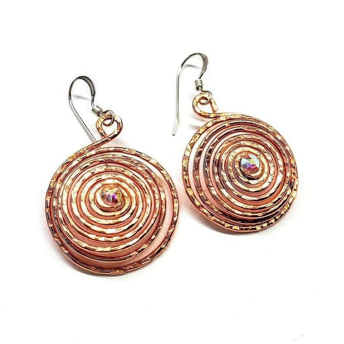 Copper Crystal Embedded Spiral Hoop Earrings