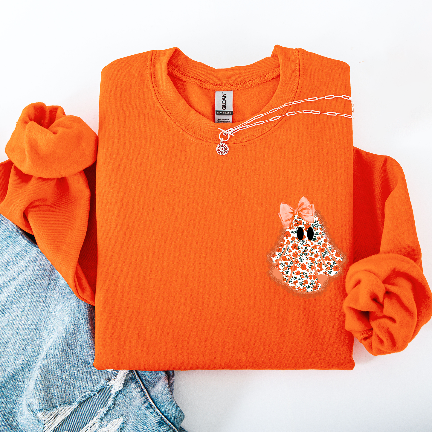 Cute Coquette Faux Lace Ghost Pocket Sweatshirt Halloween Refinery Number One