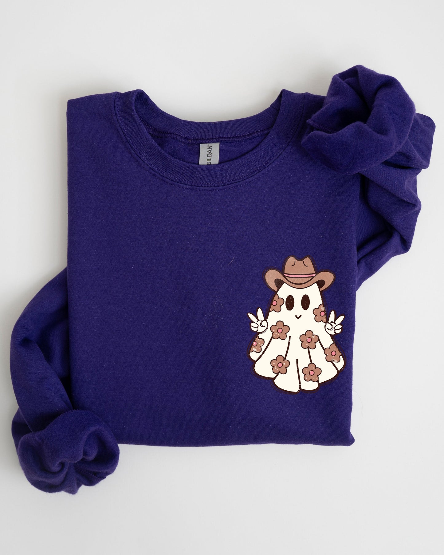 Cute Flower Ghost Pocket Print Halloween Sweatshirt