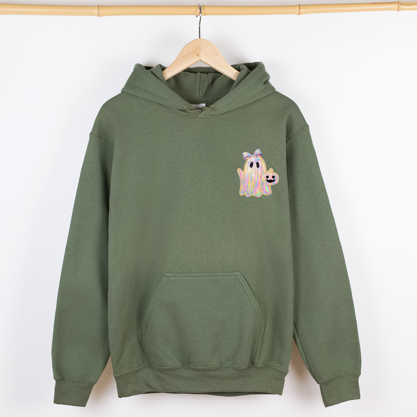 Cute Ghost Faux Glitter Pocket Hoodie Hooded Sweatshirt Refinery Number One