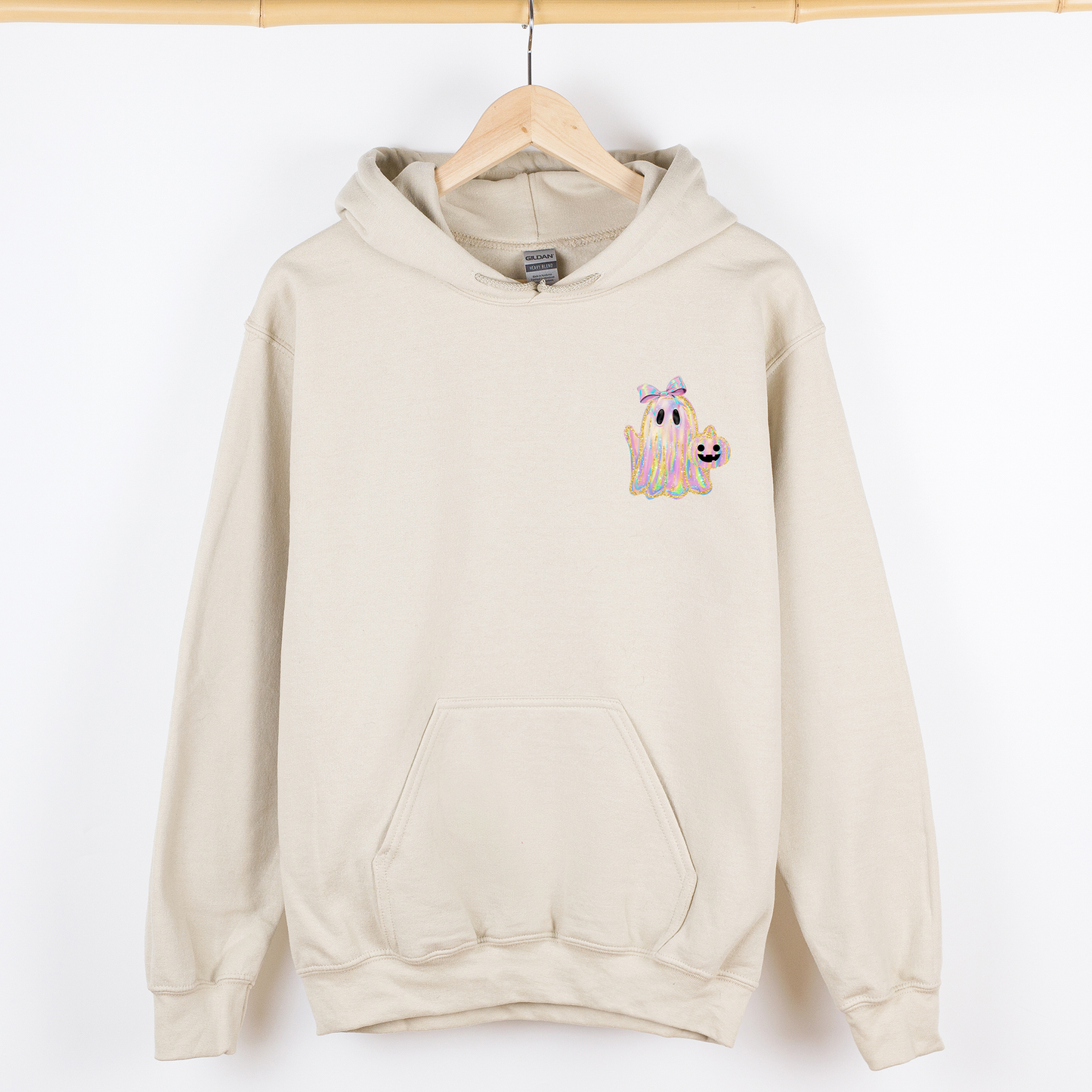 Cute Ghost Faux Glitter Pocket Hoodie Hooded Sweatshirt Refinery Number One