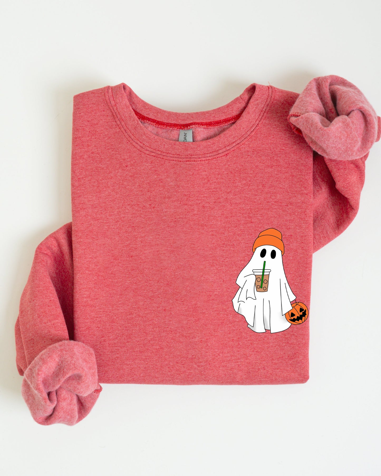 Cute Skater Ghost Pocket Print Halloween Coffee Trick or Treat Sweatshirt