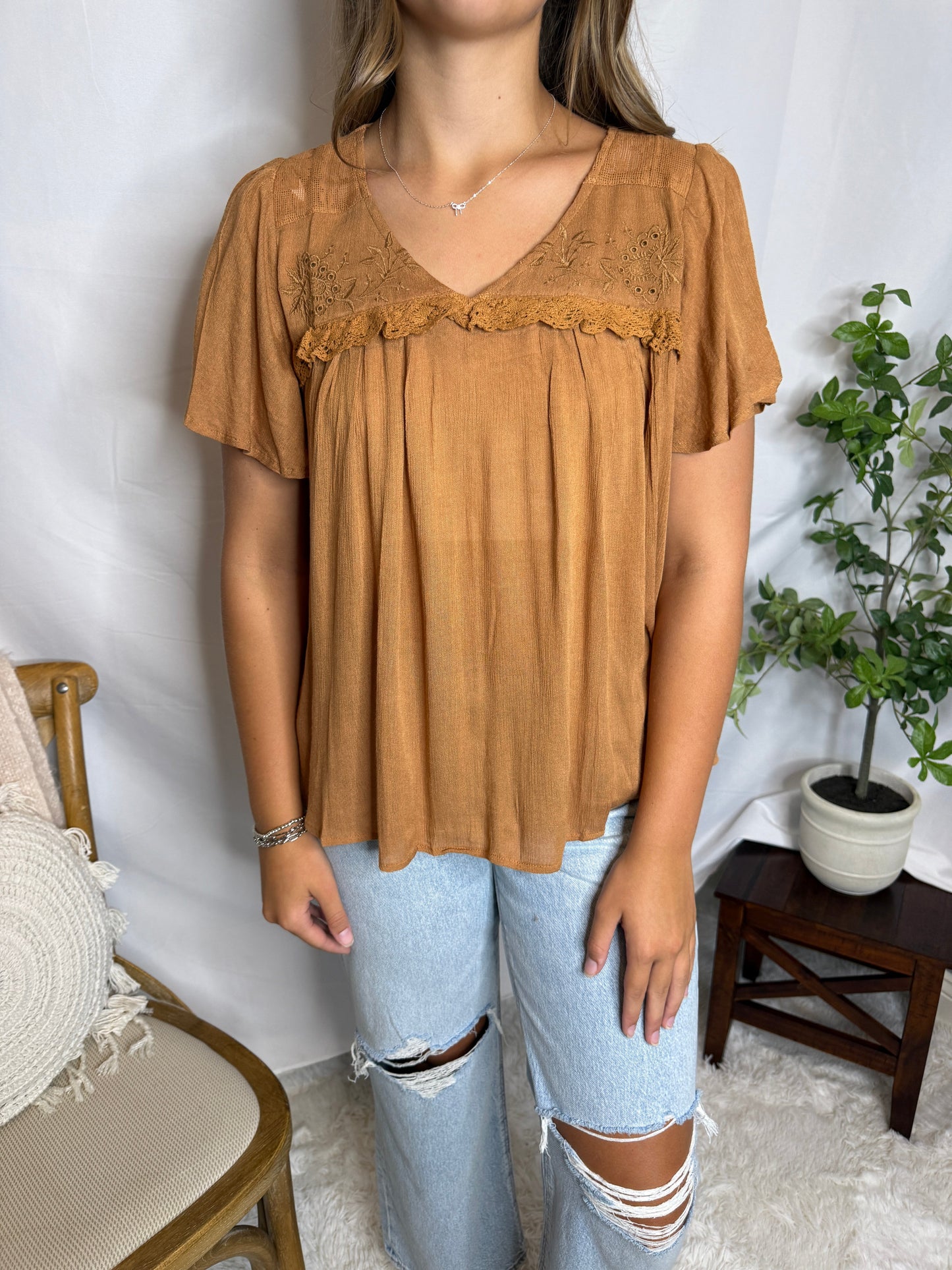 Boho Embroidered Flutter Sleeve Blouse The Boho Blouse