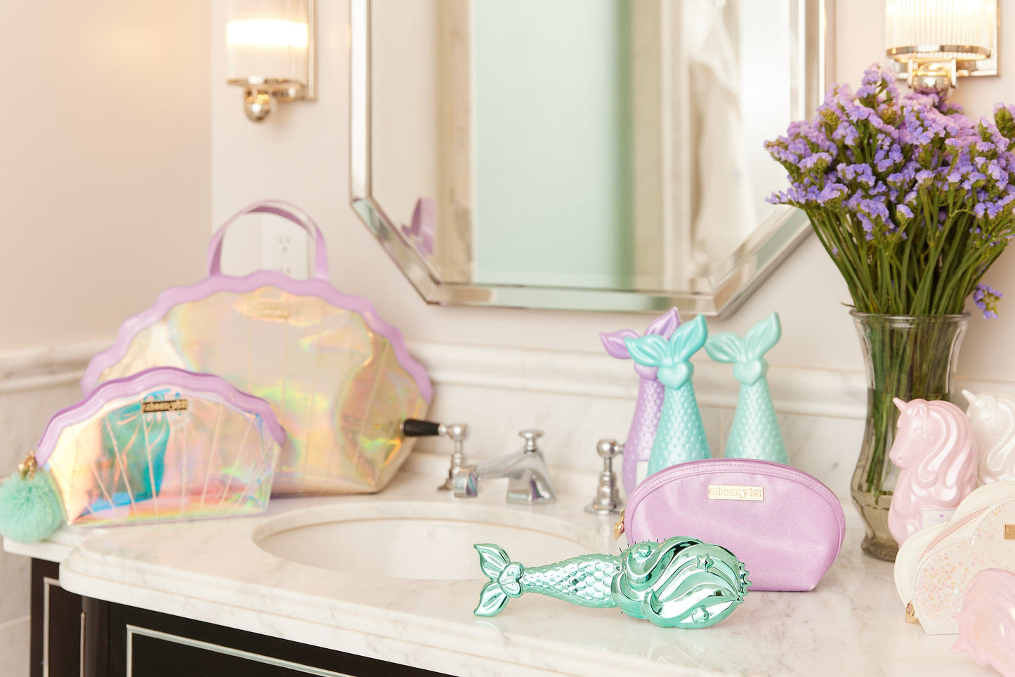 Mermaid Detangling Hair Brush Long Flexible Bristles Glimmer Wish