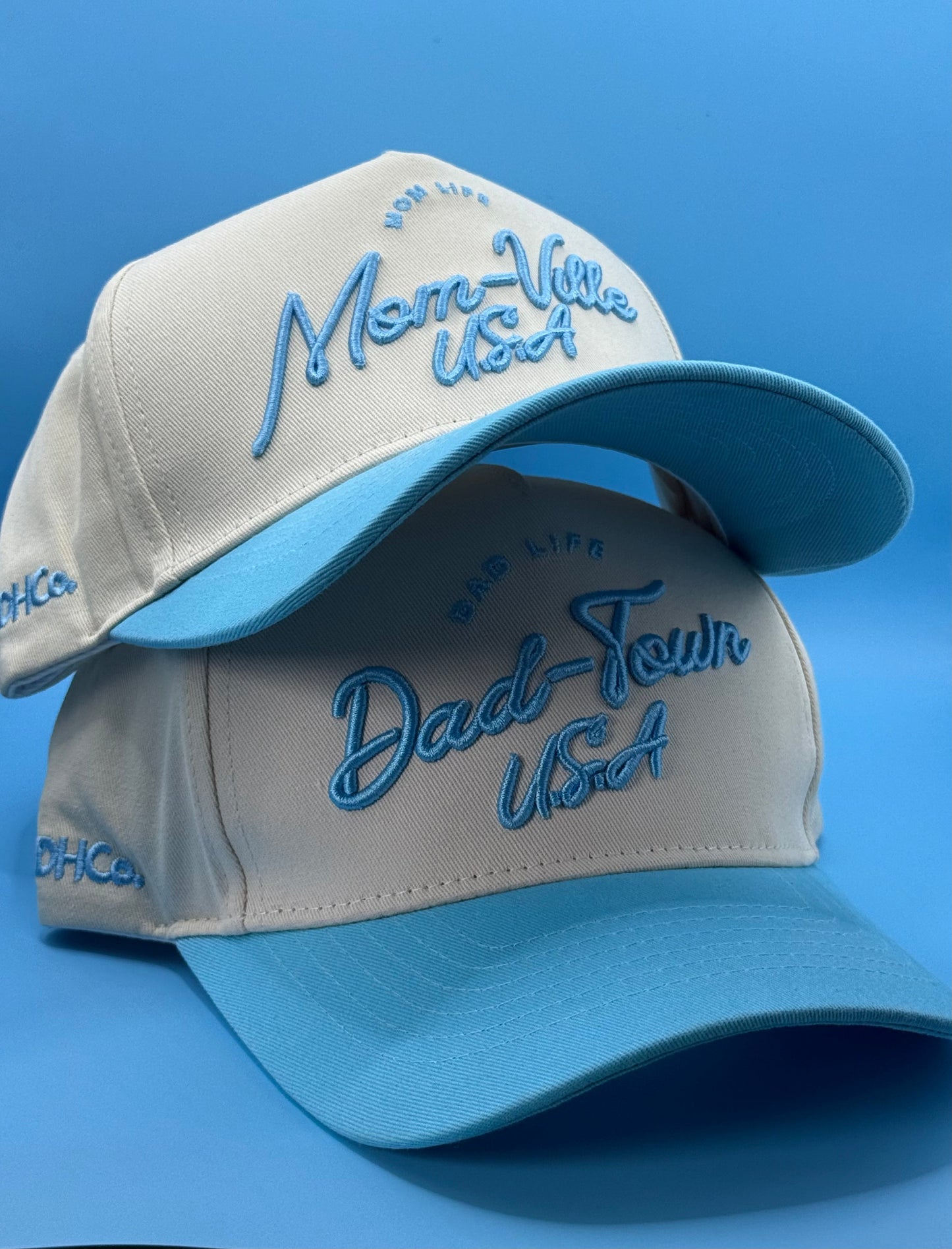 Mom-Ville Script Light Blue Trucker Hat Destination Hat Co.