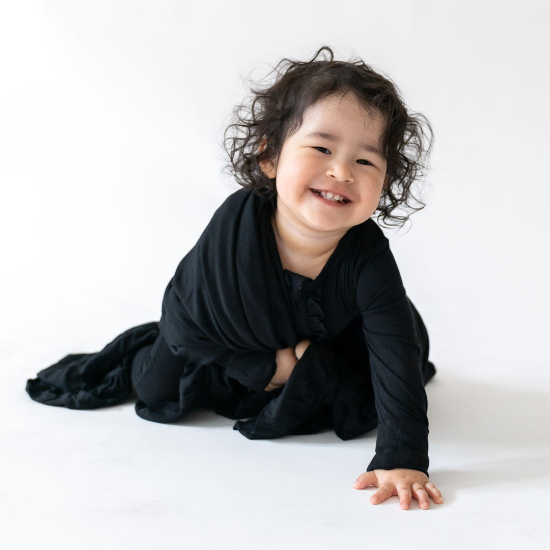Bamboo Ruffle Convertible Footie Black Soft One-Piece Laree + Co.