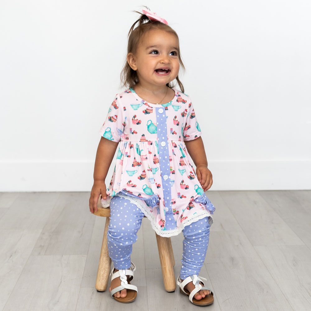 Bamboo Short Sleeve Peplum Legging Set Lillian's Garden Tea Party