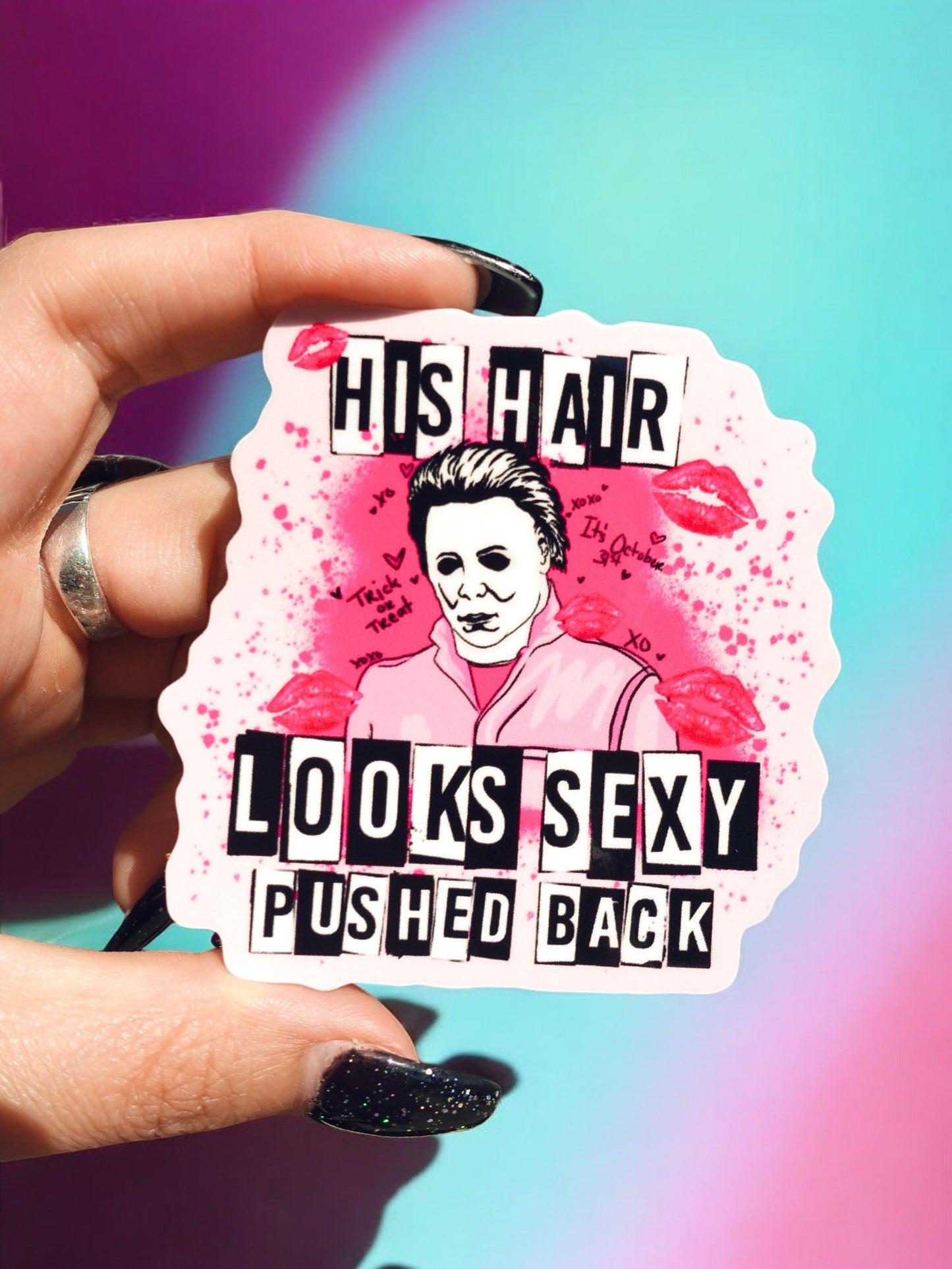 Halloween Sticker Waterproof Glossy Vinyl Pushed Back His Hair Looks Sexy UntamedEgo LLC