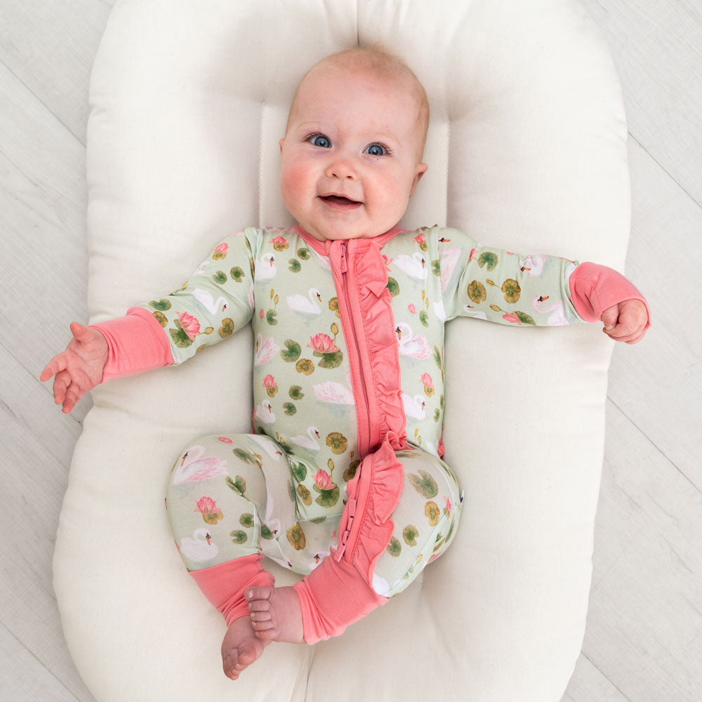 Swans Bamboo Ruffle Convertible Footie Lillian's Garden