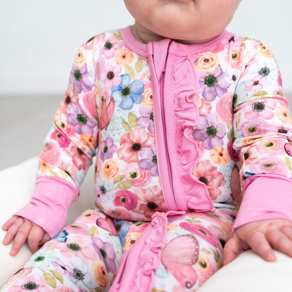 Butterflies Bamboo Ruffle Convertible Footie Lillian's Garden
