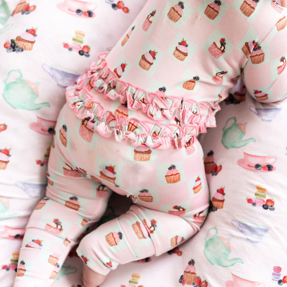 Bamboo Ruffle Convertible Footie Baby Sleepwear Lillian's Garden Cupcakes