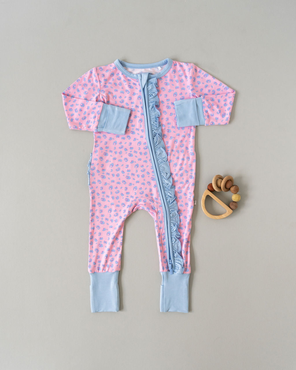 Lillian Leopard Bamboo Ruffle Convertible Footie Laree + Co.