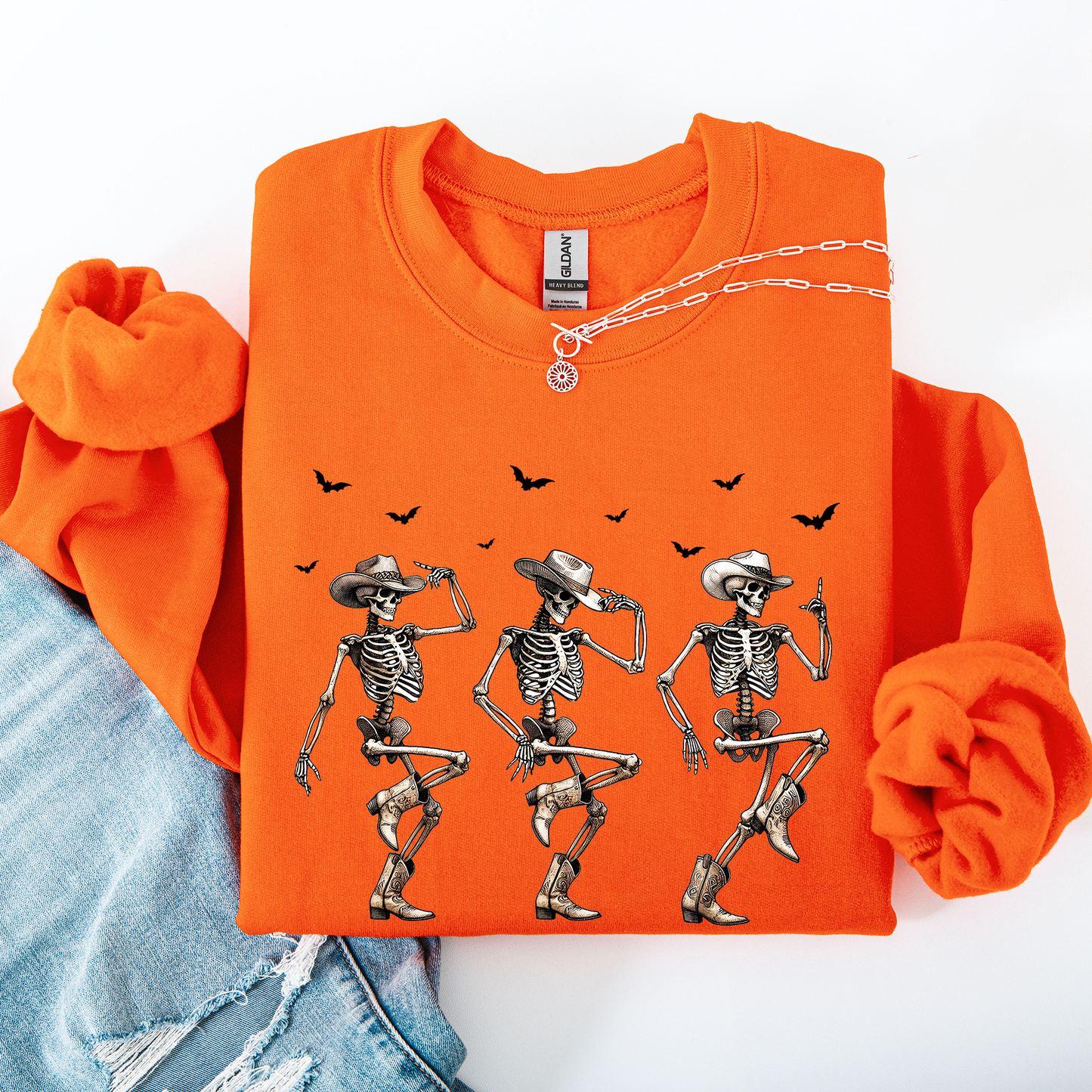 Dancing Cowboy Skeletons Halloween Bats Sweatshirt Refinery Number One