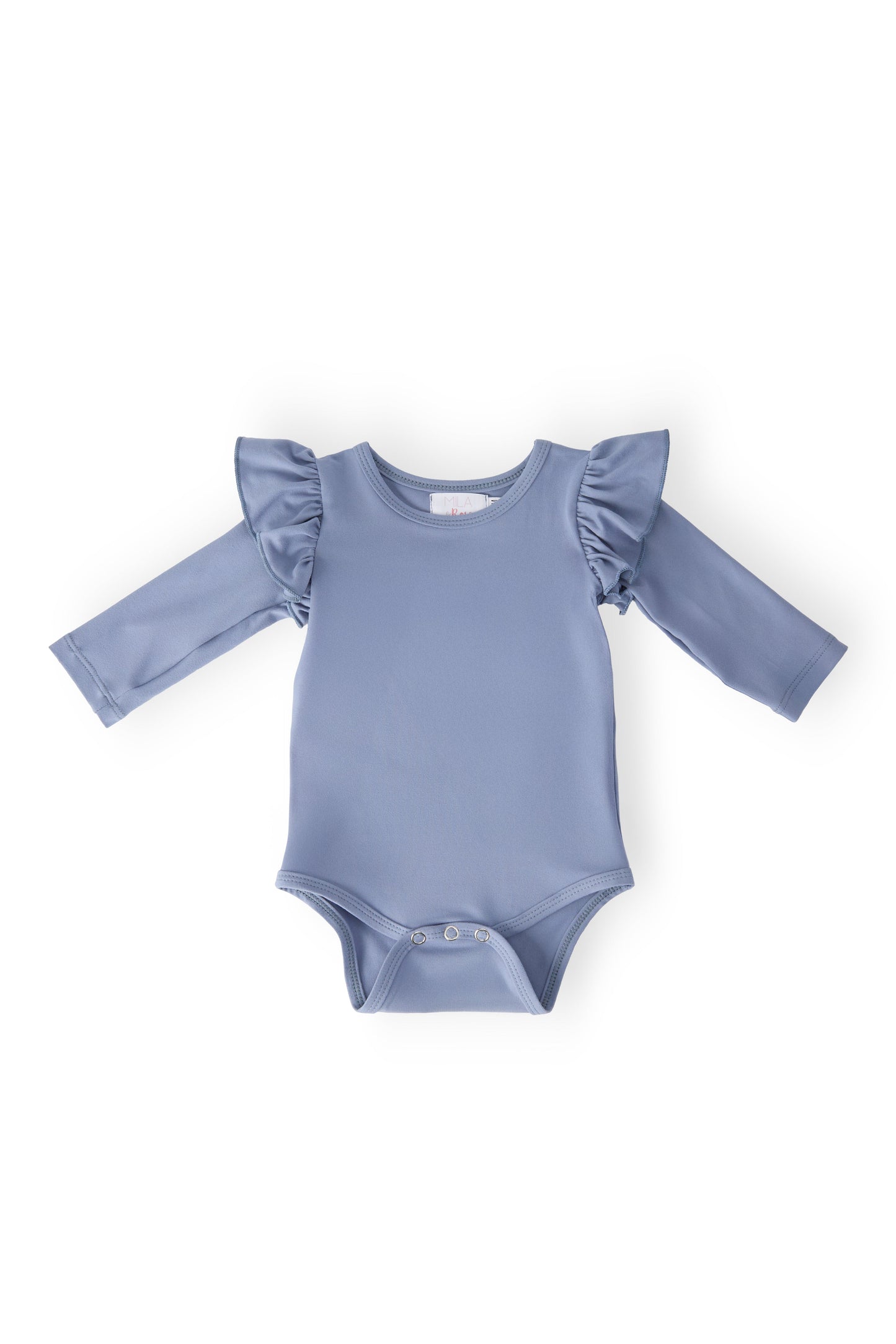 Dusty Blue Long Sleeve Flutter Bodysuit Mila & Rose
