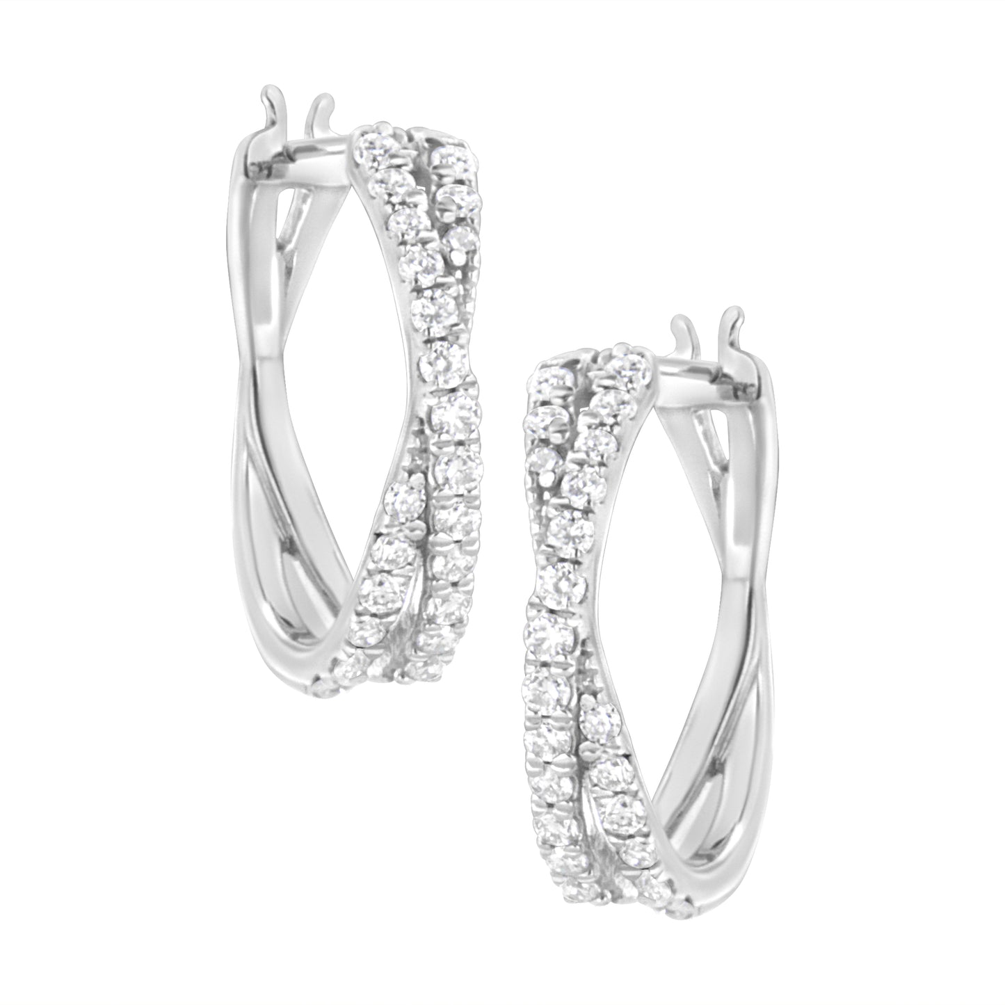 .925 Sterling Silver Lab Grown Diamond Cross Hoop Earring (F-G Color, Vs2-Si1 Clarity)