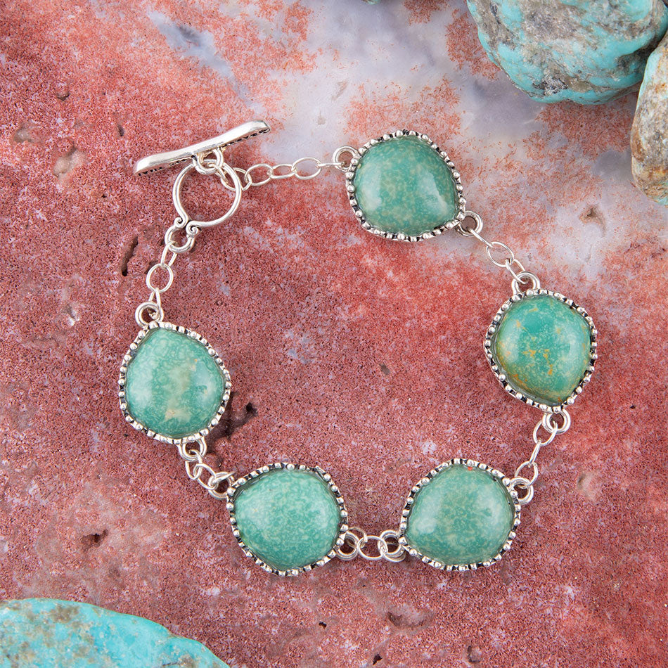 Green Turquoise Intricate Sterling Silver Toggle Bracelet