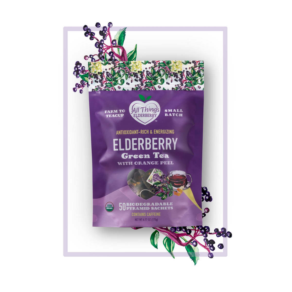 Elderberry Green Tea Medium-Strength Brew Organic