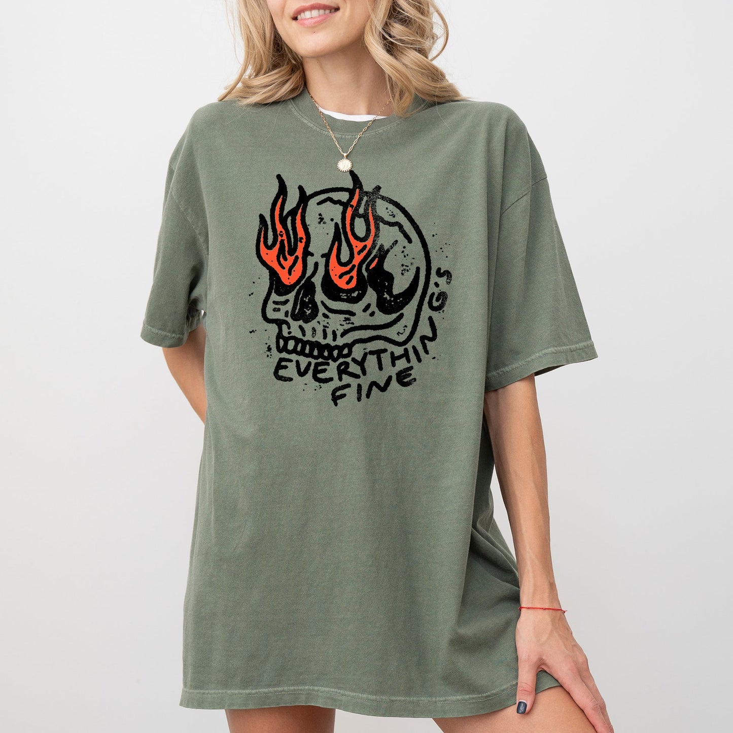 Everything's Fine Skeleton Fire Halloween Funny Aesthetic Meme Shirt Comfort Colors T-Shirt