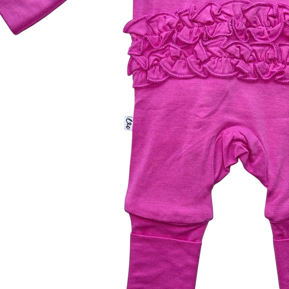 Pink Bamboo Ruffle Convertible Footie Laree + Co.