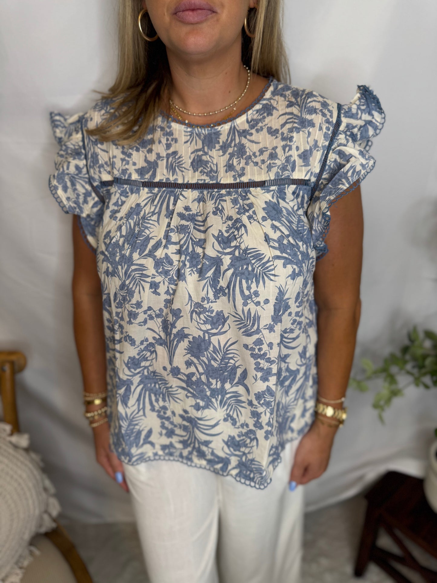 Blue Floral Top Blouse The Blue Garden