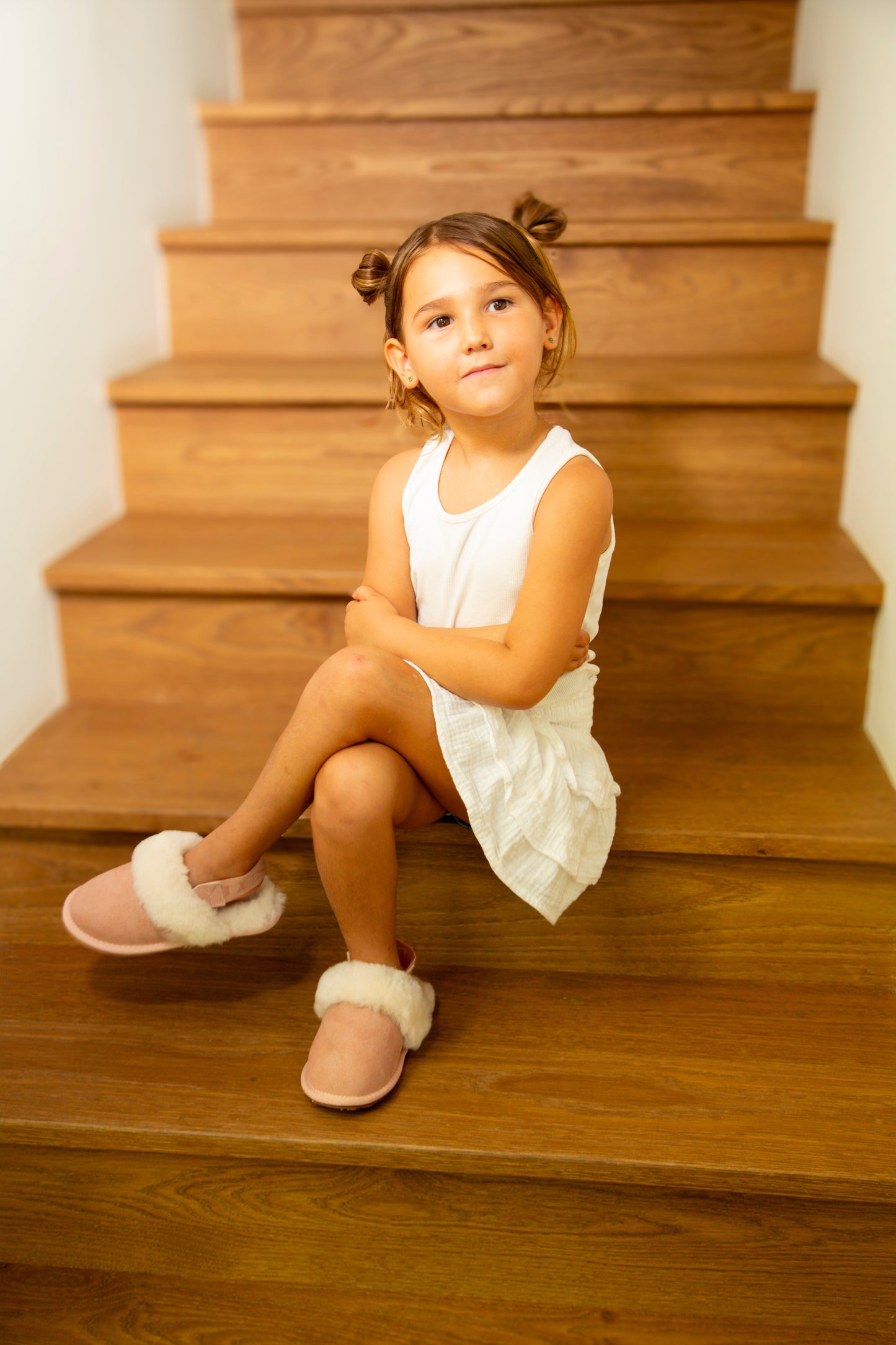 Kids Slingback Mule Ice Gray Shearling Slip-On Slipper