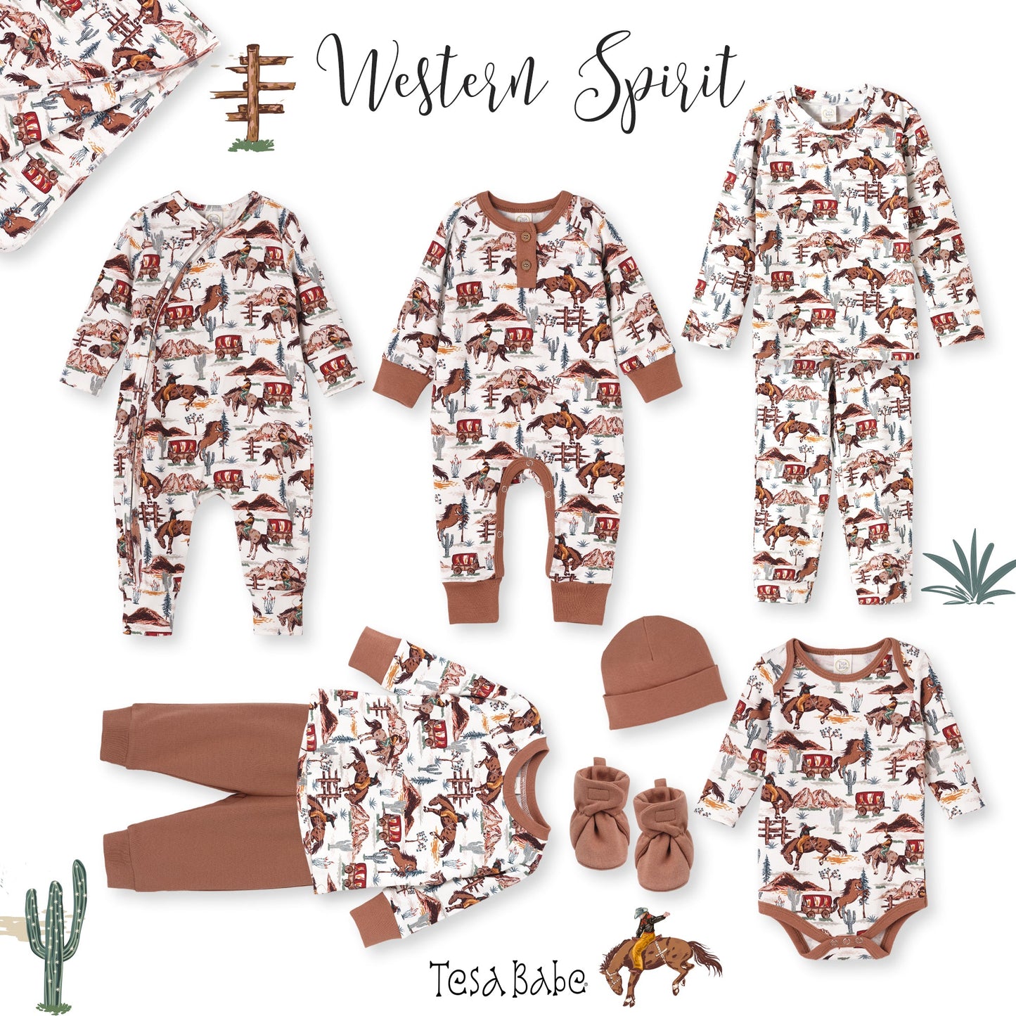 Cowboy Western Spirit Baby Boy Bamboo Zipper Romper Tesa Babe