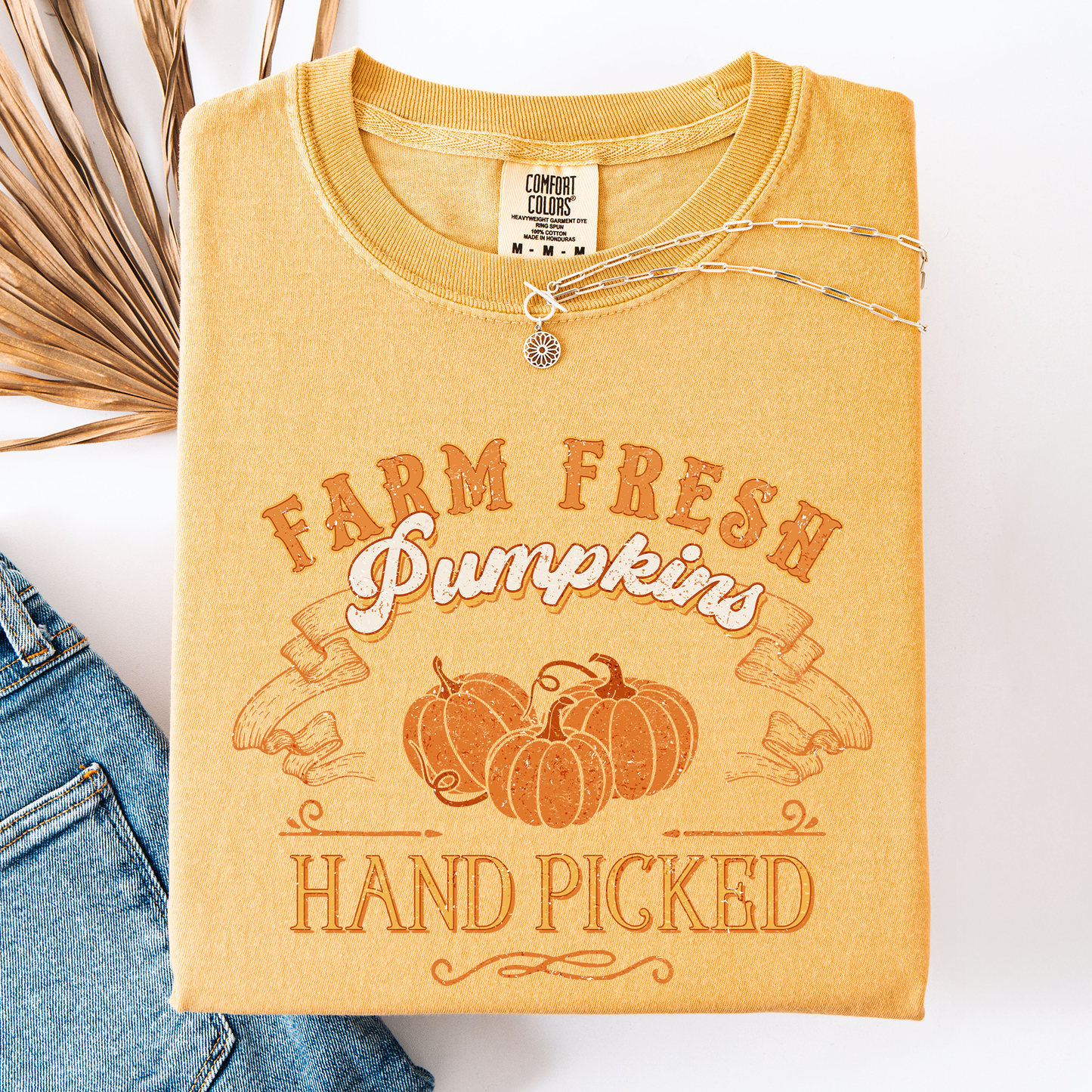 Fall Brush Stroke Floral Pumpkin Comfort Colors T-Shirt Refinery Number One