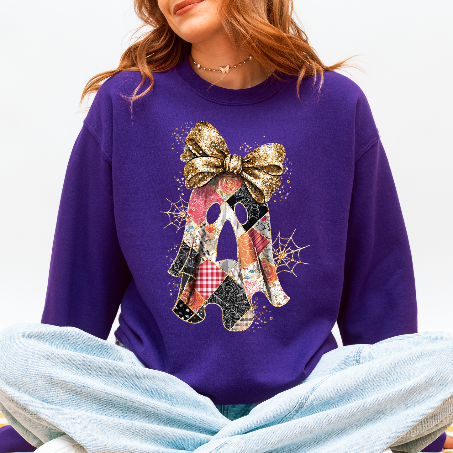 Faux Glitter Patchwork Ghost Shirt Patchwork Ghost Halloween Sweatshirt